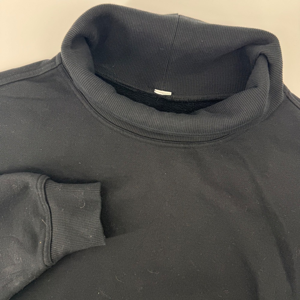 Alo Yoga Hazy Mock Neck Sweatshirt Women L Black Fleece Lined Logo Patch Relaxed
